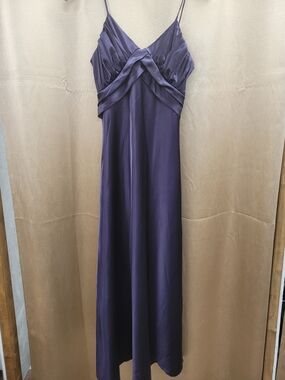 Elegant Purple Satin Slip Dress with Twist Bodice made France